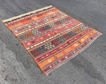 Alfombra Kilim Turca Vintage: Alfombra Boho de Lana Hecha a Mano (145 x 228 cm)