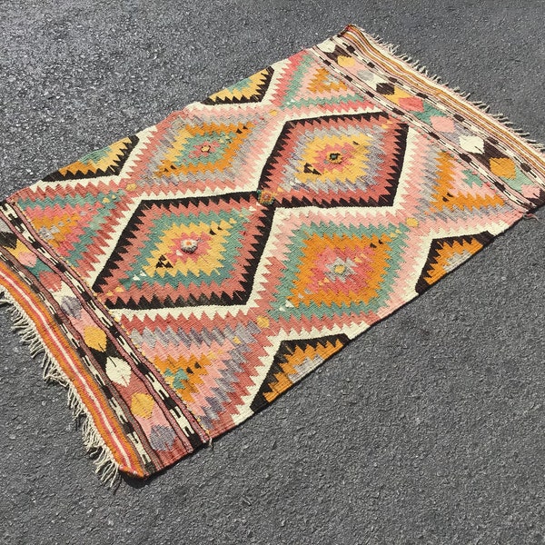 Turkse Kilim tapijt, Boho tapijt, vintage tapijt, Turkse Kilim, Turkse tapijt, handgeweven tapijten, vintage kilim tapijt, kleine Kilim tapijt, karpetten 3 x 4