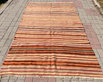 Alfombra Kilim Turca Vintage: Alfombra Boho Hecha a Mano (142x244 cm)