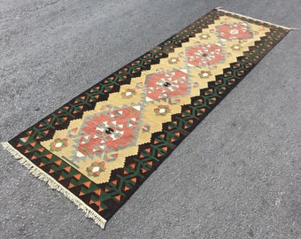 特大トルコキリムラグ：ヴィンテージウールエリアラグ（35x109インチ