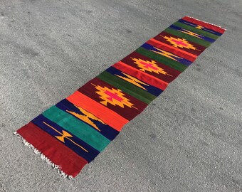 Oversized Turkish Kilim Rug: Vintage Wool Area Rug (24x110 inches)