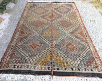 Alfombra Kilim Turca Vintage: Alfombra Boho Hecha a Mano (160 x 265 cm)