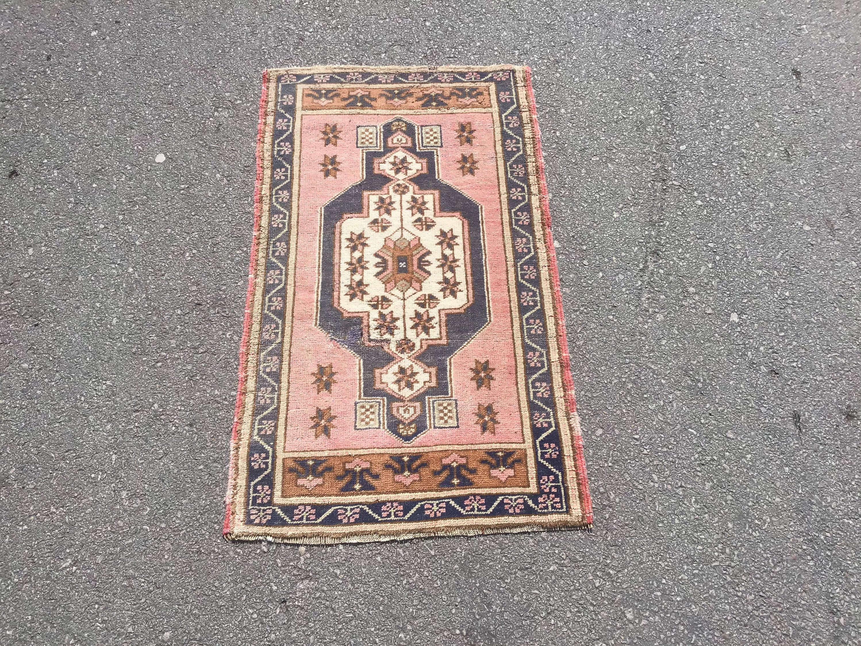 Small Rug Hallway Runner Boho Matt Pink and Blue Rug -  UK