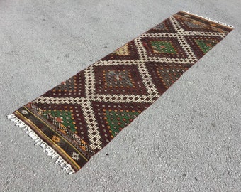 Vintage Turkish Kilim Runner: Handwoven Bohemian Rug (30x106 inches)