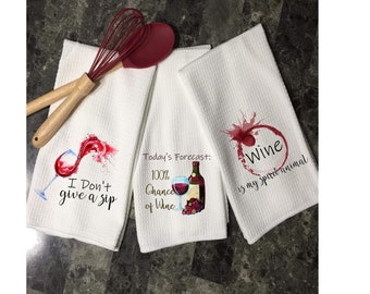 Kitchen Towels, Wine Decor, Unique Gift, Wedding Shower Gift, kitchen Decor