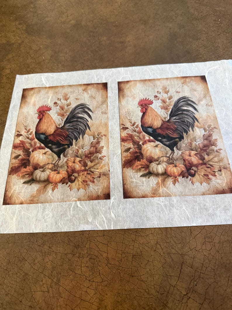 Rooster Fall Graphics Fall Rooster Decoupage Rice Paper 2 Images 1 Sheet - Etsy