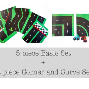Toy Cars Race Track Play Mat: BUNDLE of Basic set AND Corner/Curve Pieces. Car Birthday