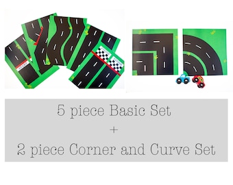 Toy Cars Race Track Play Mat: BUNDLE of Basic set AND Corner/Curve Pieces. Car Birthday