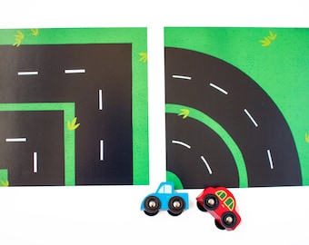 Toy Car Play Mat, Race Track: CORNER and CURVE Pieces.