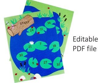 Preschool Printable Educational Game. Frog Game Board with Customizable Fields (Sight Words)
