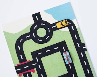 Car Play Mat for Micro toy cars. Design #1: Roundabout.