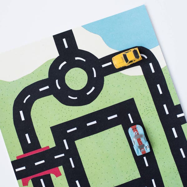 Car Play Mat for Micro toy cars. Design #1: Roundabout.