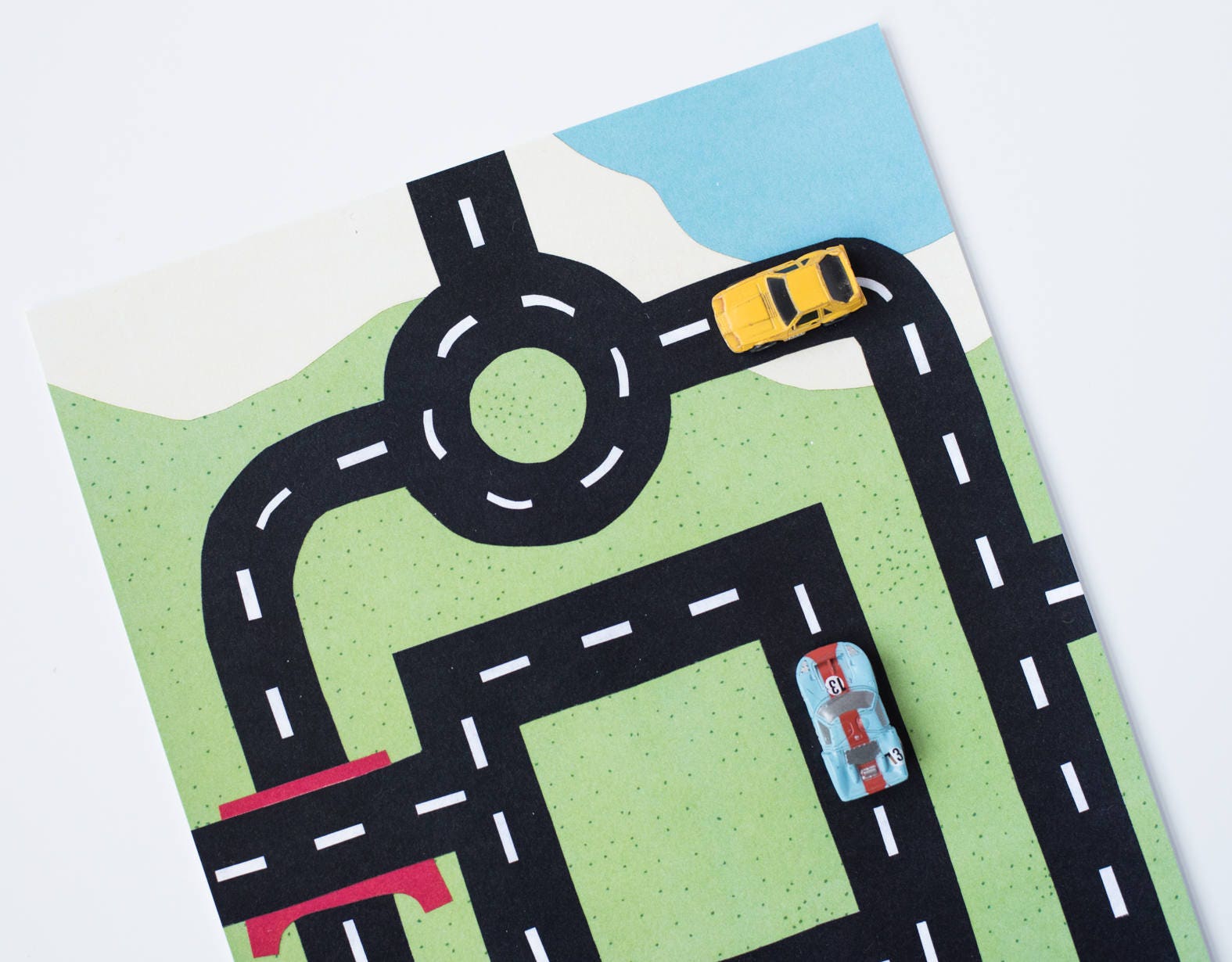Car Play Mat for Micro toy cars. Design #1: Roundabout.