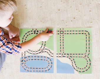 Mini Train Printable Play Mat - Set A. Travel Train Toy and Quiet Toy