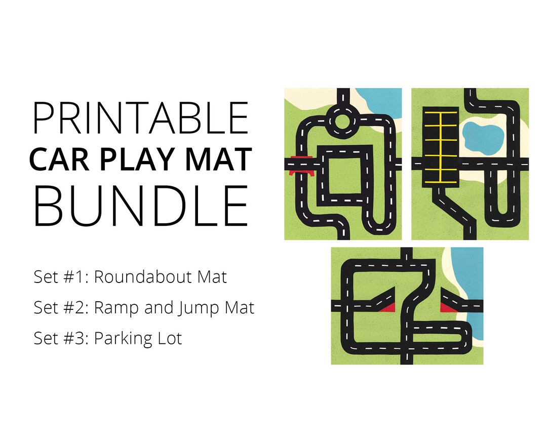 Car Play Mat Printable BUNDLE Sets 1, 2 and 3. for Mini Toy Cars. Road