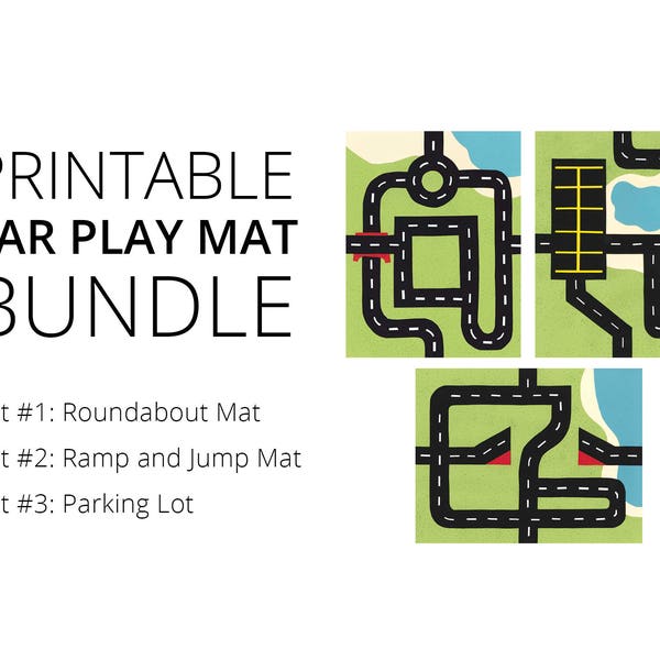 Car Play Mat Printable BUNDLE: Sets 1, 2 and 3. For Mini Toy Cars. Road Play Mat