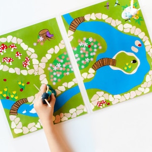 Fairy Garden afdrukbare speelmat. Fantasiespel Rustig speelgoed voor feeën