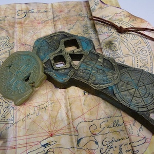 Fan Inspired Props by  The Goonies film  Copper Bones Key and Doubloon and Map prop replica