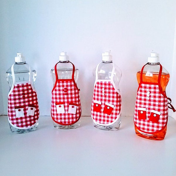 Red and White Gingham Dish Soap Bottle Apron