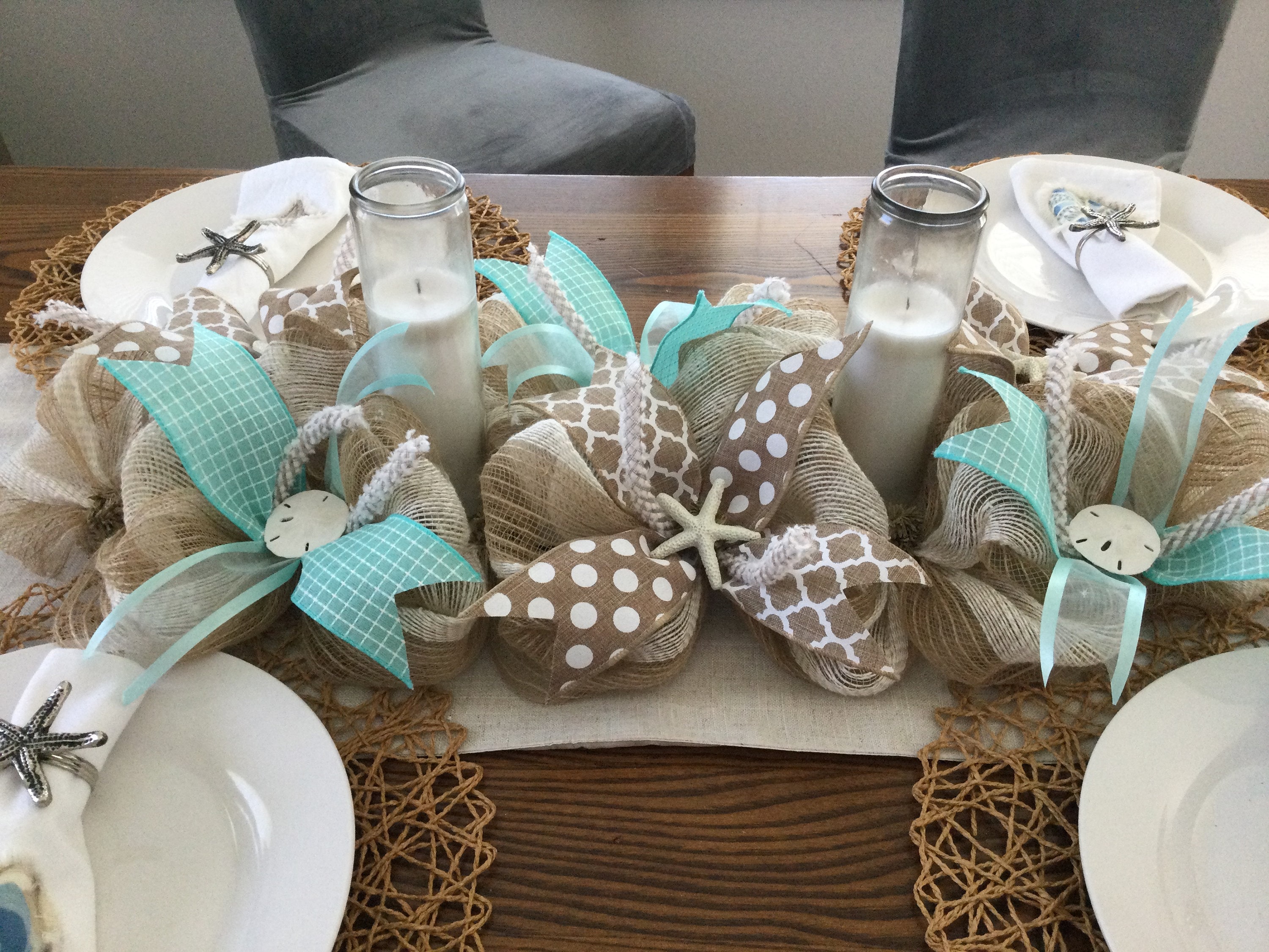 Burlap Coastal Table Centerpiece, Beige \u0026 White Stripes, Farmhouse Decor -  Etsy, image size:3000x2250
