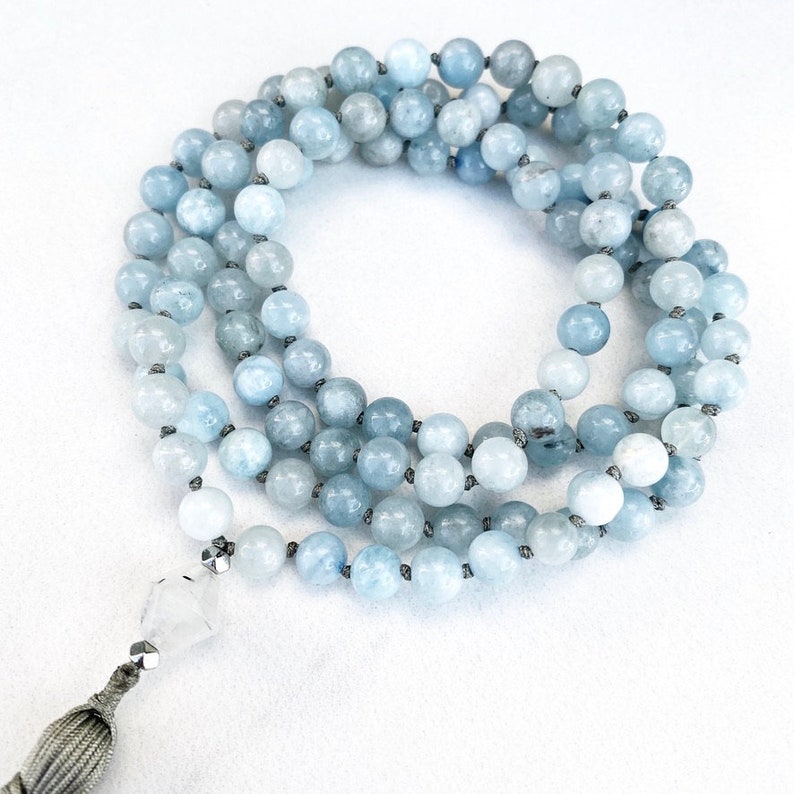 Aquamarine Mala Necklace Mala Beads 108 Mala Beads Mala | Etsy