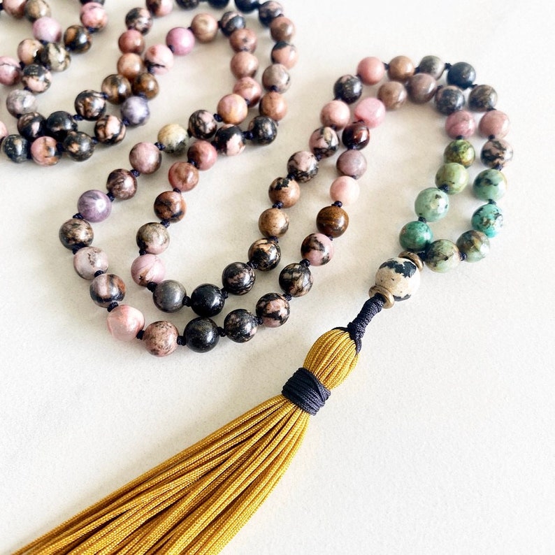 Rhodonite Mala Necklace Mala Beads 108 Mala Beads Mala Etsy