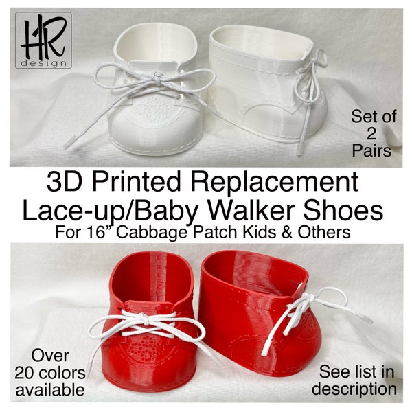 Cabbage Patch Kids CPK Replacement Baby Walker Lace-up Shoes for Vintage 16” Dolls - 2 Pairs - You Choose Colors