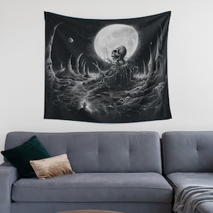 Gothic Tapestry - Black & White - Skull Tapestries - Wall Hanging For Bedroom Living Room or Game Room - Tarot Tapestry - Skeleton Tapestry