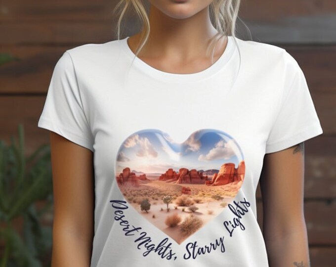 Desert Nights, Starry Lights Heart Tshirt - Gift For Her, Heart Shirt , Graphic Tee, Women's t shirt, Unique, Vintage T-shirt, Love Shirt