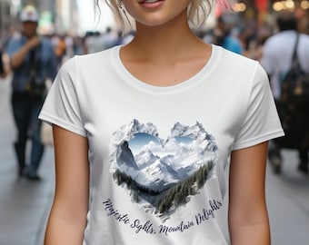 Majestic Sights, Mountain Delights Heart Tshirt - Gift For Her, Heart Shirt , Graphic Tee, Women's t shirt, Unique, Vintage T-shirt, Love