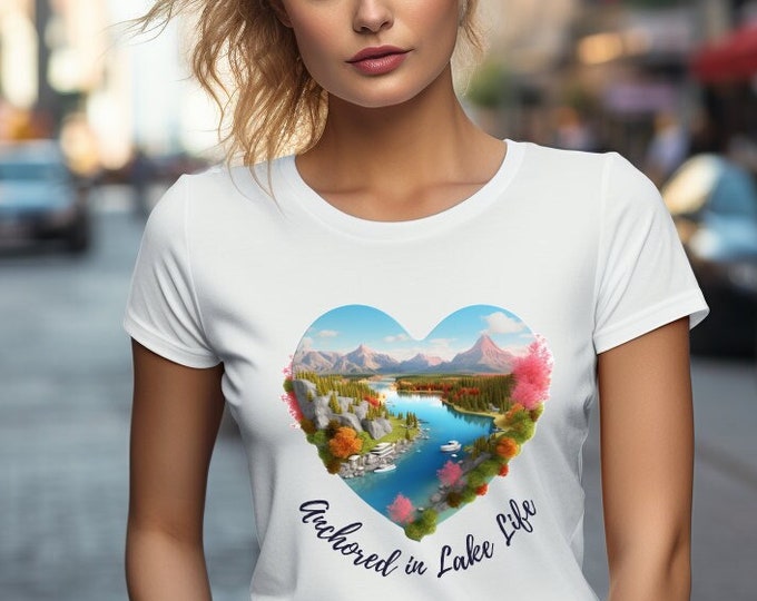 Anchored In Lake Life Heart Tshirt - Gift For Her, Heart Shirt , Graphic Tee, Women's t shirt, Unique, Vintage T-shirt, Love Shirt