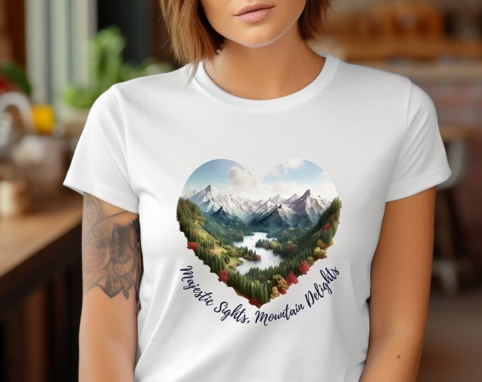 Majestic Sights, Mountain Delights Heart Tshirt - Gift For Her, Heart Shirt , Graphic Tee, Women's t shirt, Unique, Vintage T-shirt, Love
