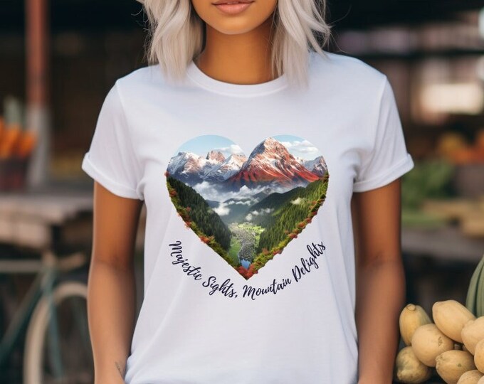 Majestic Sights, Mountain Delights Heart Tshirt - Gift For Her, Heart Shirt , Graphic Tee, Women's t shirt, Unique, Vintage T-shirt, Love