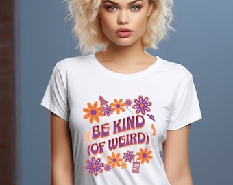 Be Kind (of weird) Tshirt - Graphic Tee, Geek Gift, Nerdy, with UFO, Bigfoot, Wizard, Meeple, Ghost, magic wand, flowers Vintage T-shirt