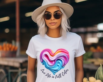 Vive la vida en camiseta de corazón a todo color - Regalo para ella, camisa de corazón, camiseta gráfica, camiseta de mujer, camisa única, camiseta vintage, camisa de amor