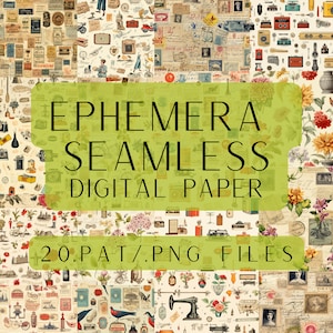 Ephemera Paper Patterns - Scrapbook Paper, Seamless Pattern PNG, Junk Journal, Paper Patterns