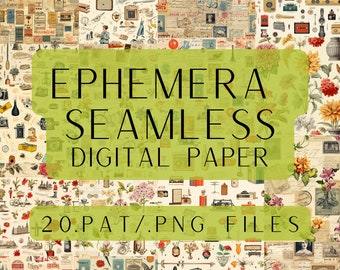 Ephemera Paper Patterns - Scrapbook Paper, Seamless Pattern PNG, Junk Journal, Paper Patterns