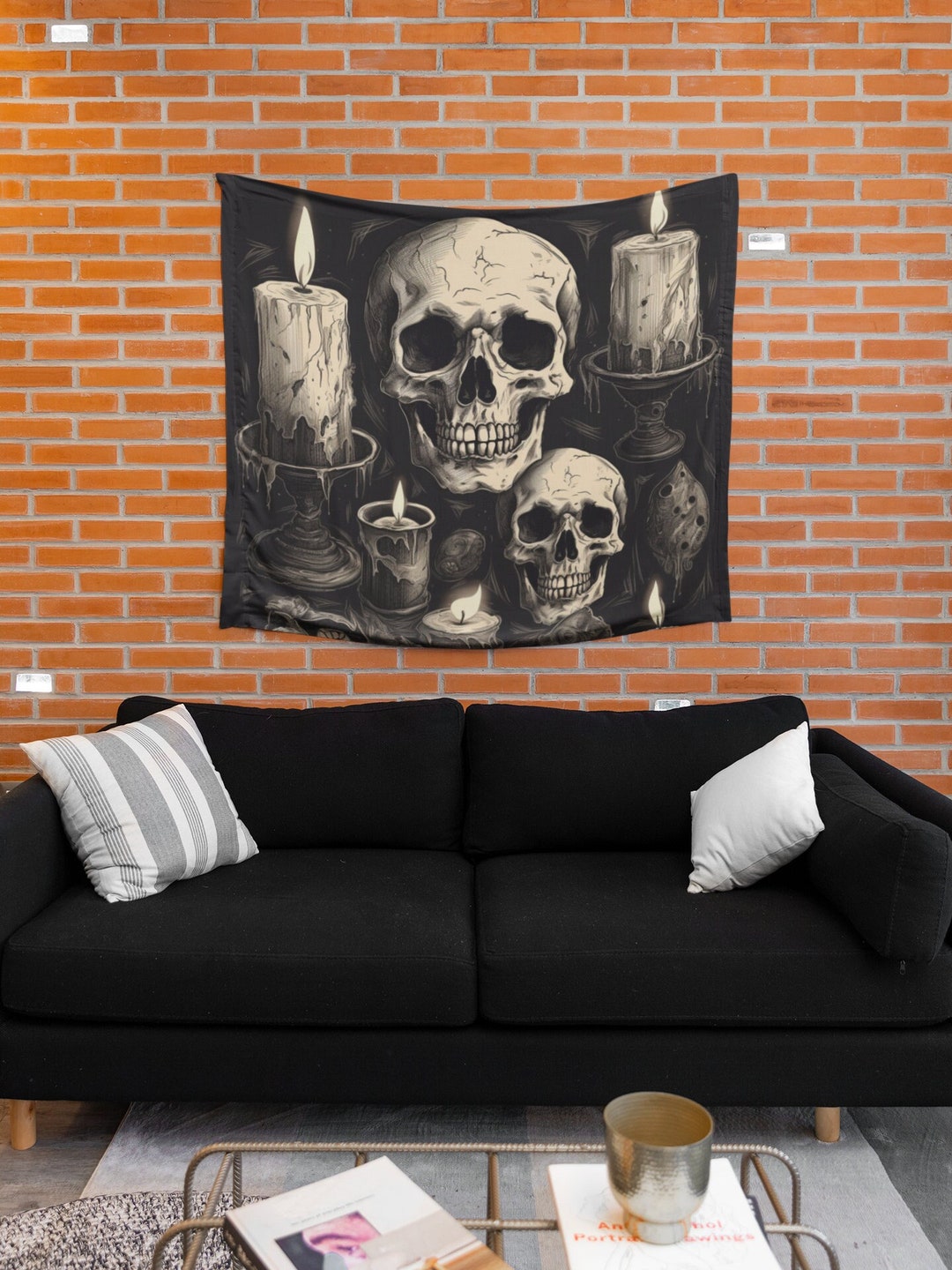 Skulls and Candles Tapestry Gothic Wall Tapestry Hanging Etsy