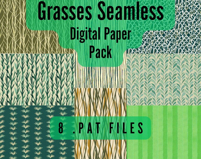 Grasses Digital Paper Pack - Scrapbook Paper, Seamless Pattern PNG, Junk Journal, Paper Patterns