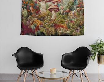 Gobelin Grzybowy - Psychodeliczny - Odlotowy - Kosmiczny - Gobeliny Neonowe - Sypialnia Salon Pokój Gier Magiczne Grzyby Gotyckie