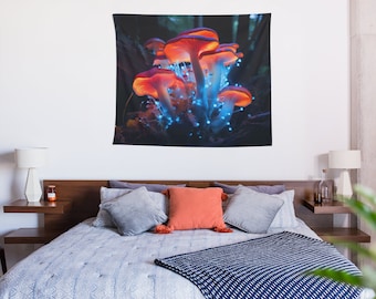 Gobelin Grzybowy - Psychodeliczny - Odlotowy - Kosmiczny - Gobeliny Neonowe - Sypialnia Salon Pokój Gier Magiczne Grzyby Gotyckie