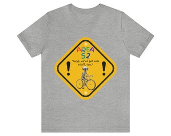 Camiseta OVNI divertida Área 52 y un extraterrestre montando una bicicleta - Camiseta de manga corta de Jersey unisex - Camiseta gráfica, regalo navideño único