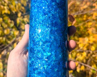 Custom Tumbler Cup - Blue Glitter Tumbler - 20oz Skinny Tumbler - Resin Coated Stainless Steel