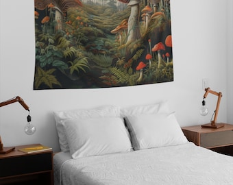 Gobelin Grzybowy - Psychodeliczny - Odlotowy - Kosmiczny - Gobeliny Neonowe - Sypialnia Salon Pokój Gier Magiczne Grzyby Gotyckie