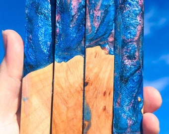 Hybrid Pen Blanks - Big Leaf Maple Blue black color shift purple