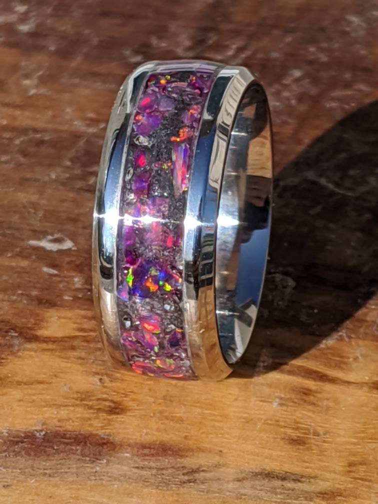Opal Ring Wedding Band Purple Opal Inlay