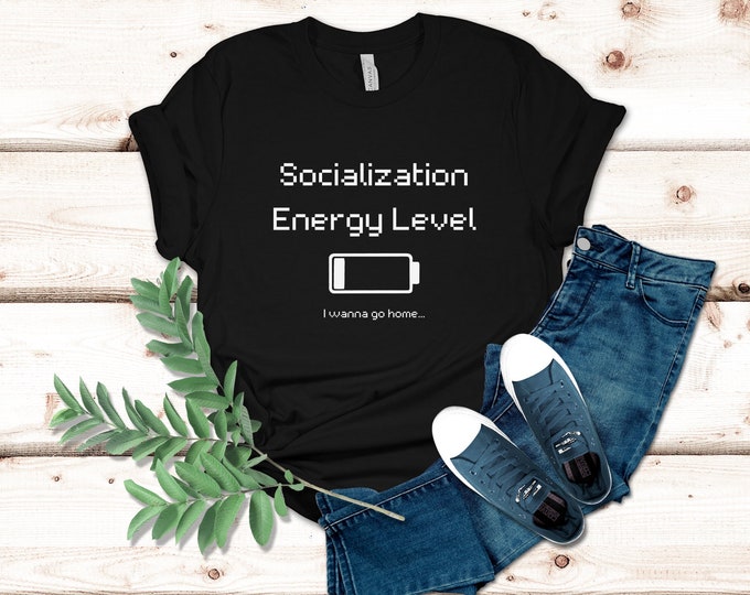 Socialization Energy Level Graphic Tee: Funny Anti-Social Short Sleeve Tshirt