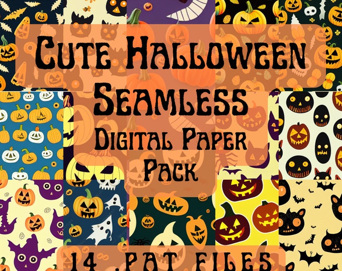 Cute Halloween Digital Paper - Scrapbook Paper, Seamless Pattern PNG, Junk Journal, Paper Patterns