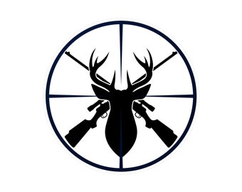 Hunting Vinyl Decal - Deer in Crosshairs with Rifles Vinyl Decal for your truck, car, or windows - Kiss-Cut Vinyl Decals