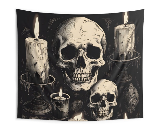Candles and Skulls #3 Gothic Wall Tapestry - Indoor Wall Art